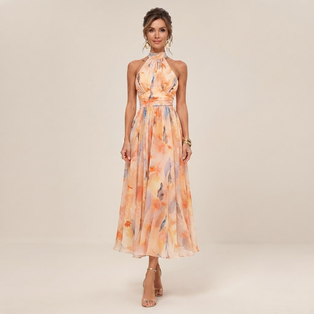Floral Halter Neck Midi Dress