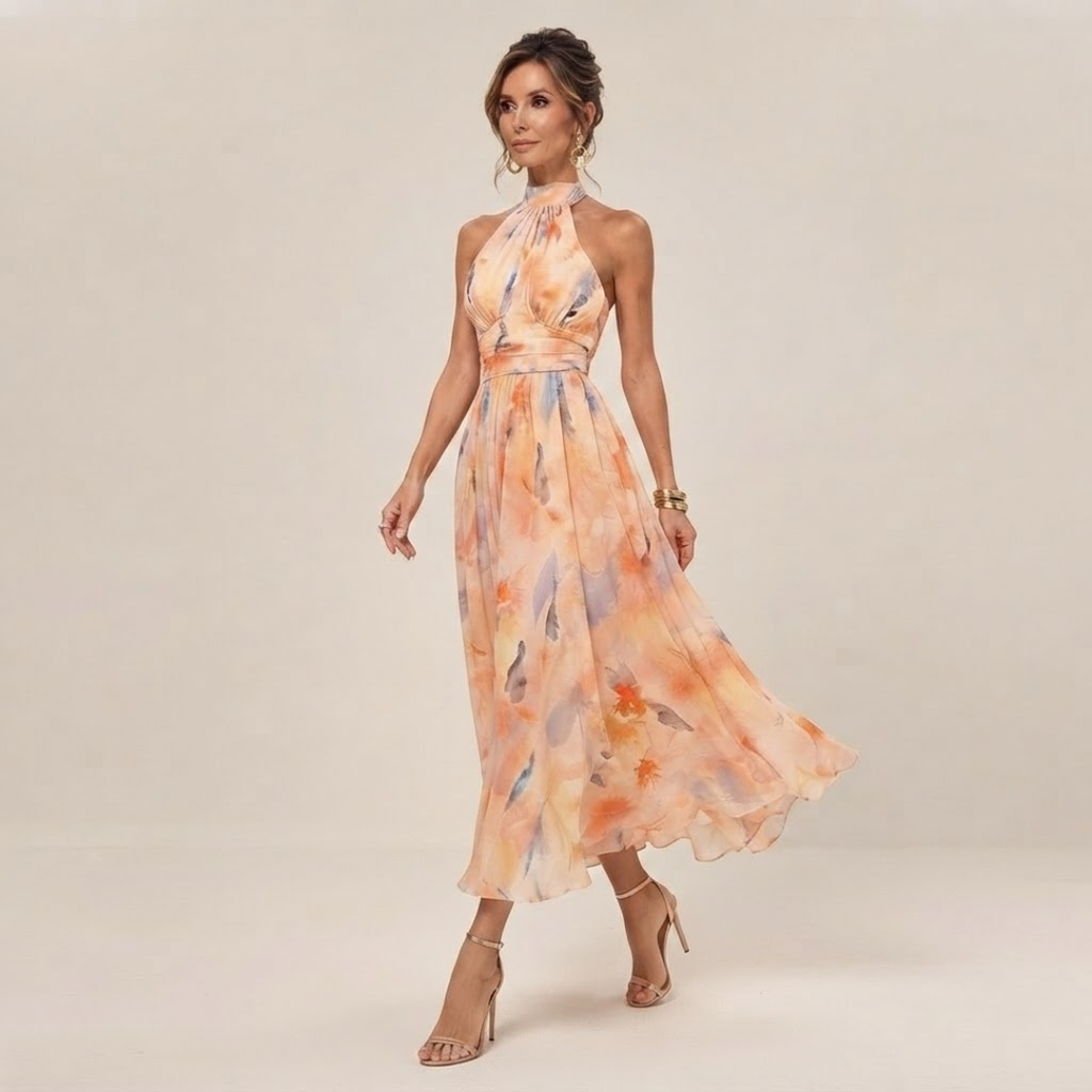 Floral Halter Neck Midi Dress