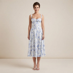 Floral Sweetheart Neck Midi Dress