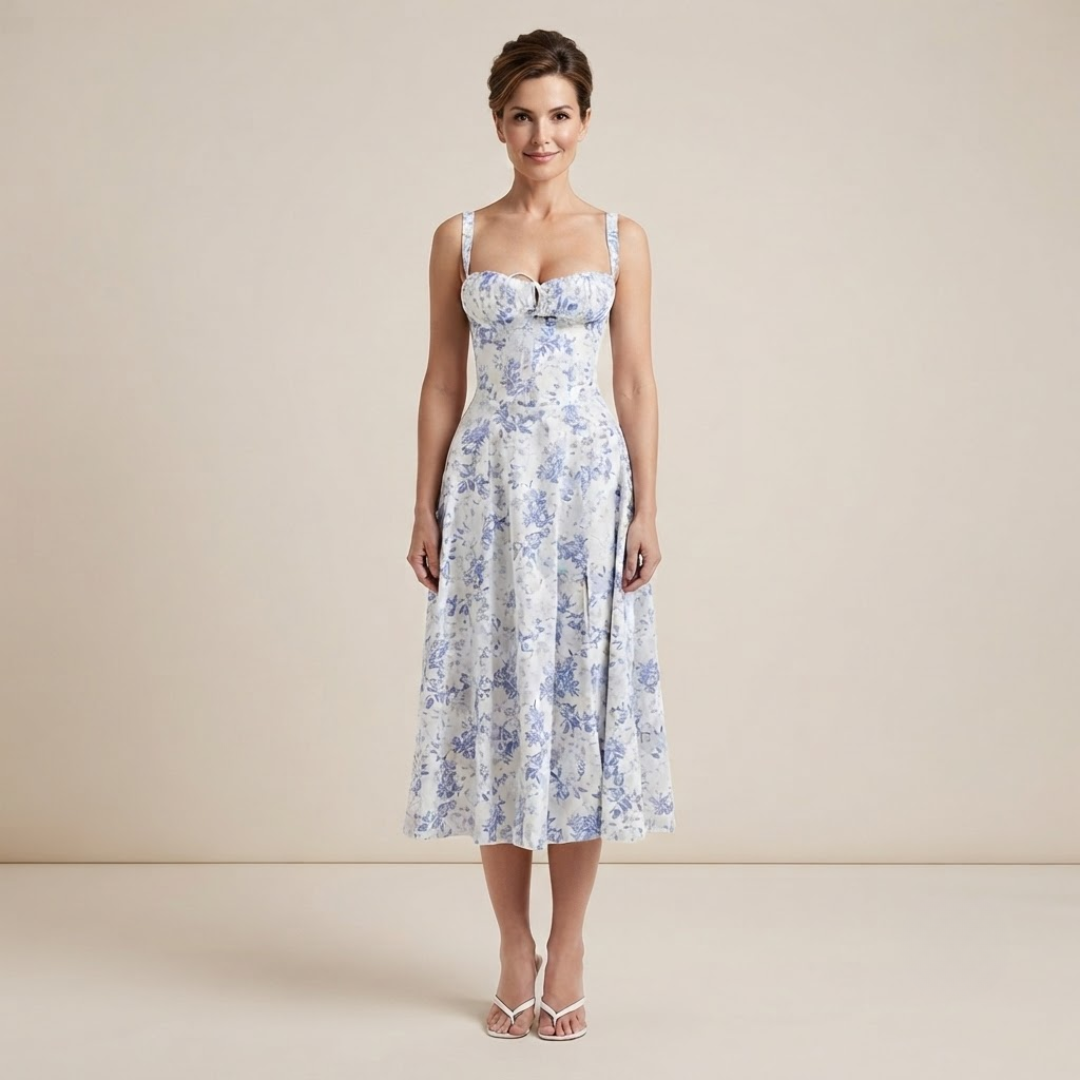 Floral Sweetheart Neck Midi Dress