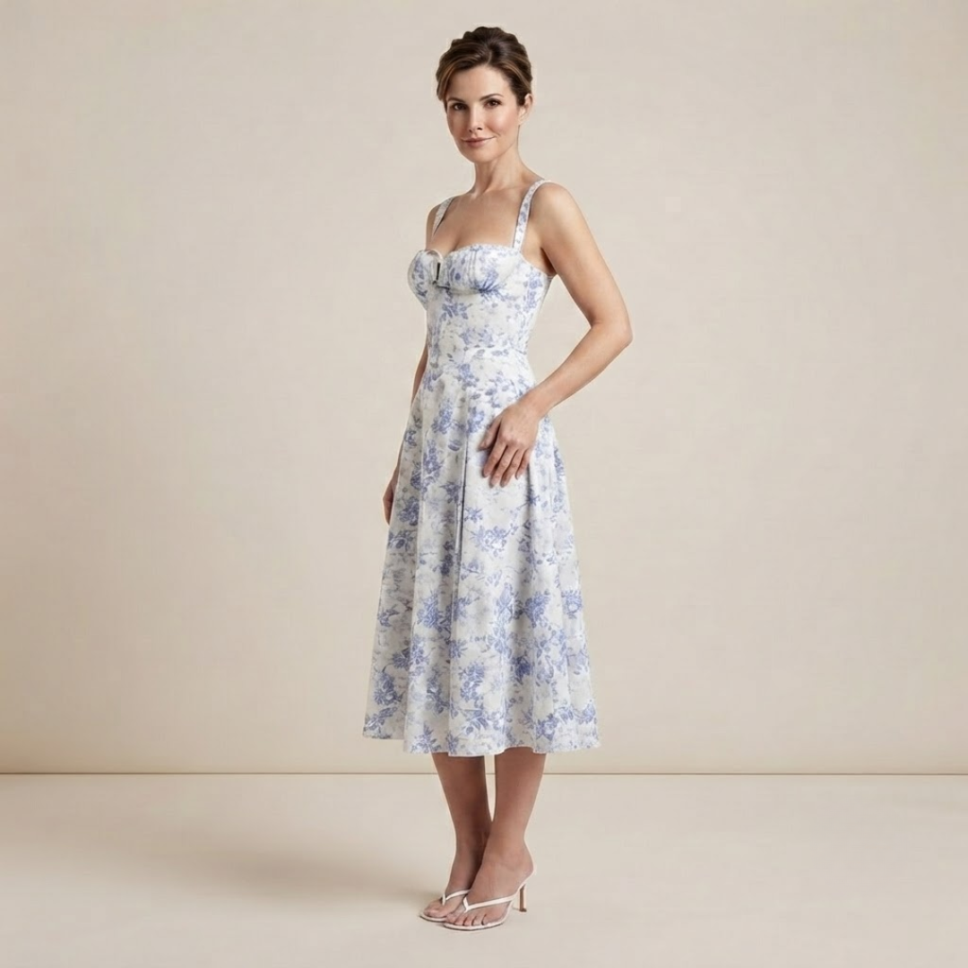 Floral Sweetheart Neck Midi Dress