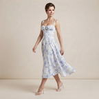 Floral Sweetheart Neck Midi Dress