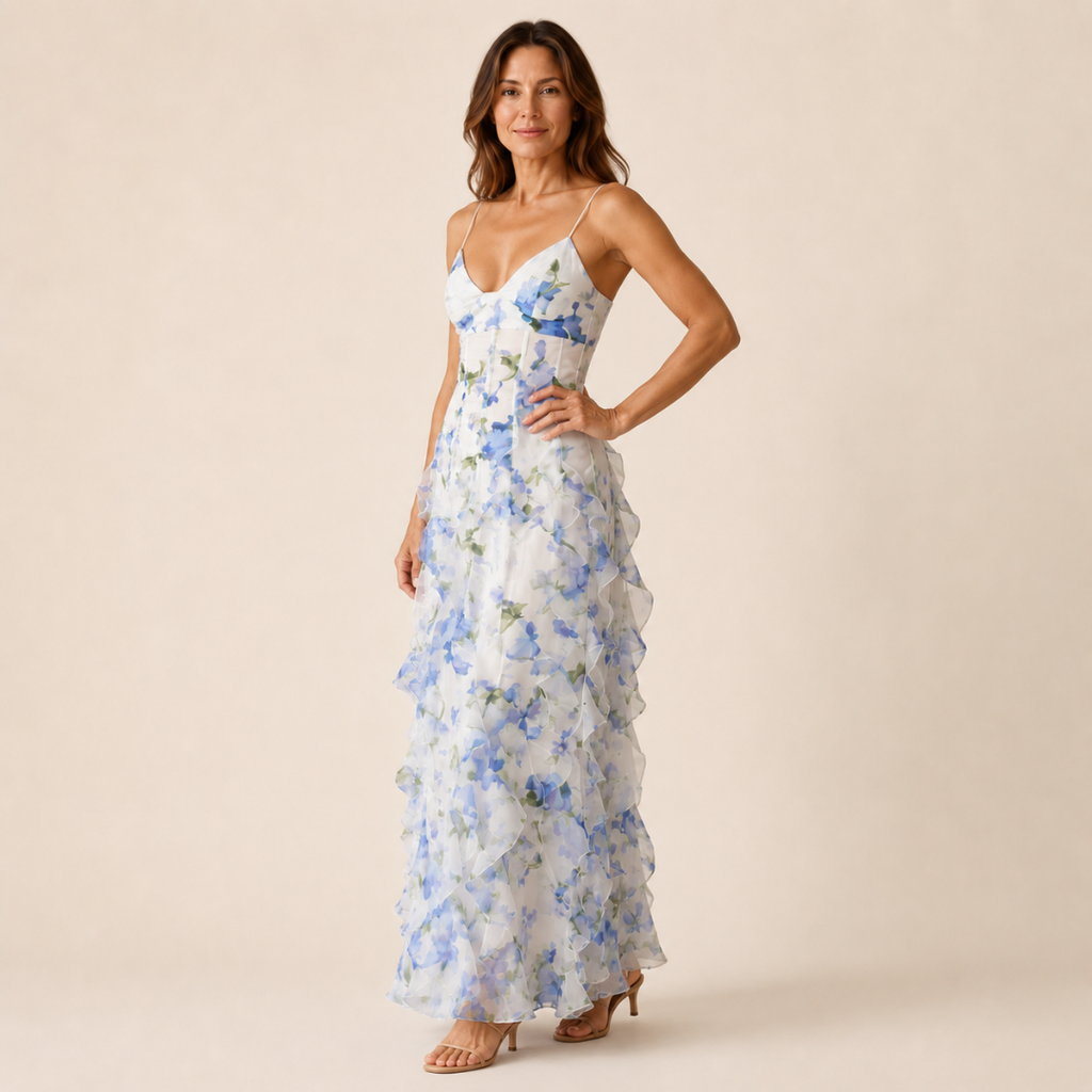 Floral V-Neck Ruffle Maxi Dress