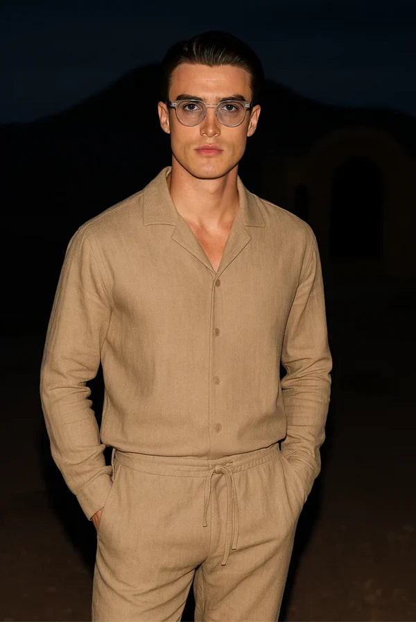 Tailored Linen Shirt – Olive Green
