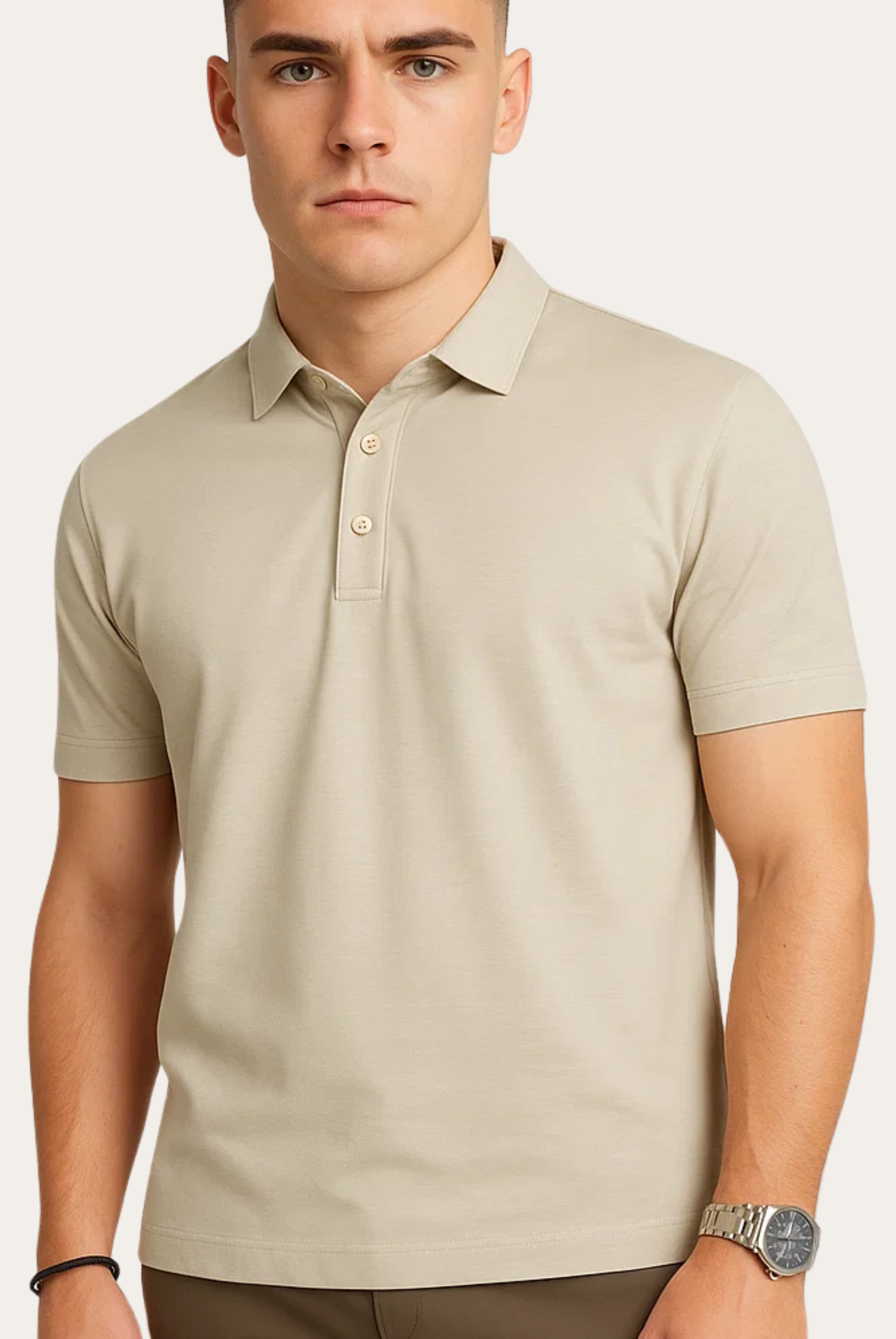 Tailored Mercerized Cotton Polo – Cream